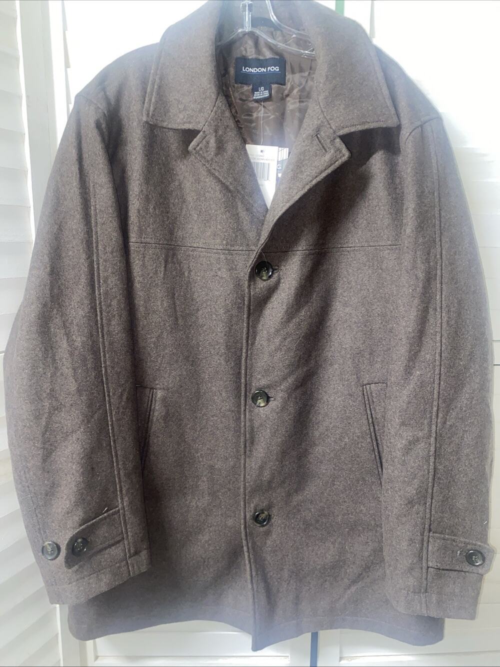 NWT London Fog Men’s Wool Blend Coat Sz Large Brown LS12462 MSRP $250 Now $75
